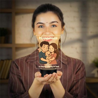 Happiness is Having A Family to Love Quote Engraved LED Night Lamp with Warm White Light Gift for Parents Bedroom Decor Light